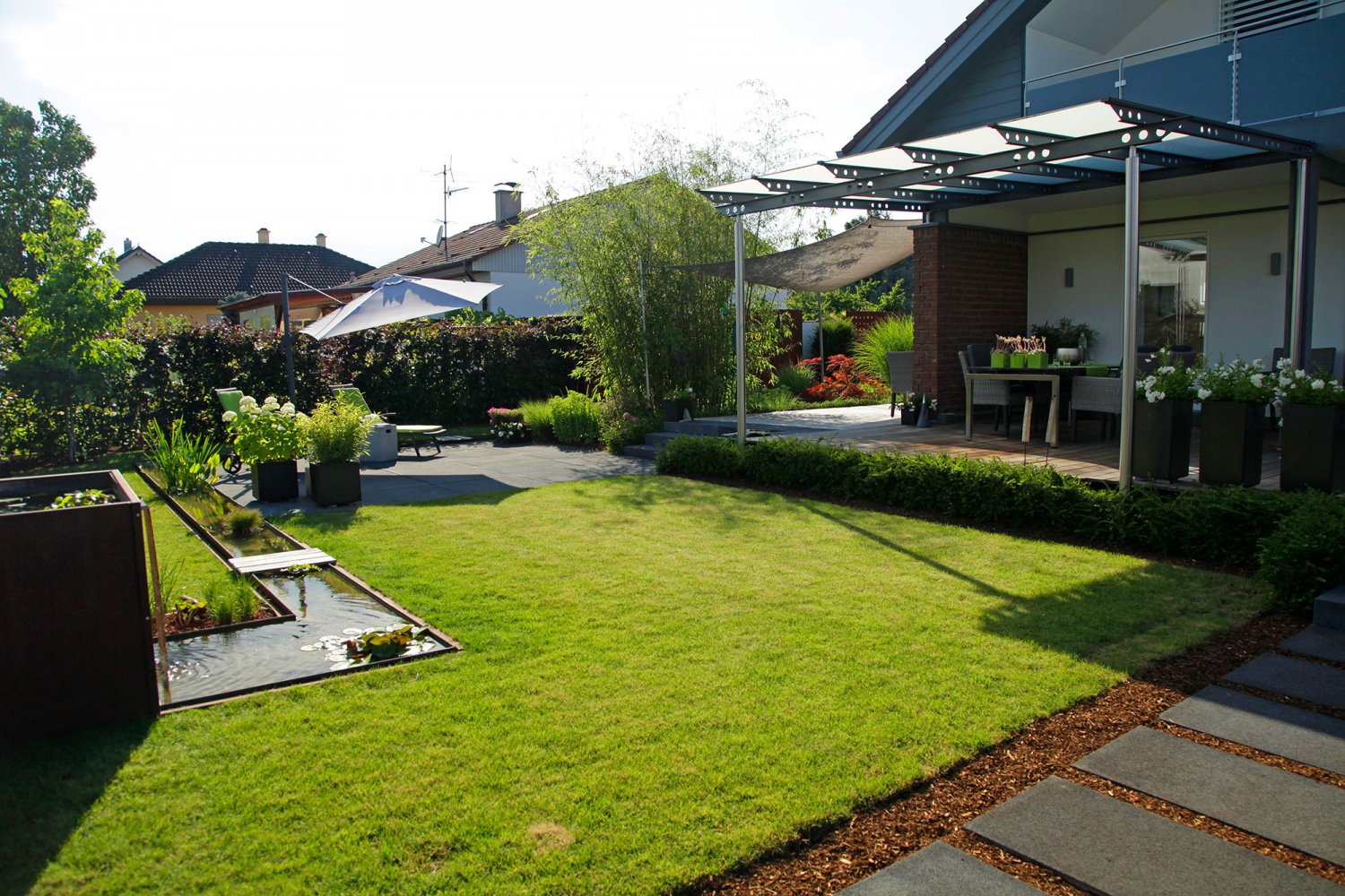 Hausgarten mit Wasserlauf