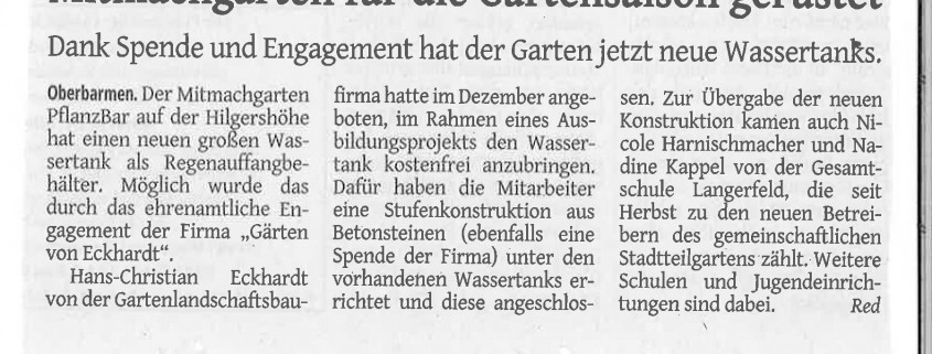 Westdeutsche Zeitung: Mitmachgarten für die Gartensaison gerüstet